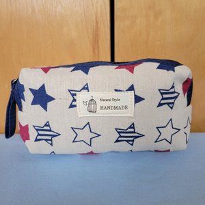NEW Handmade Makeup Bag Red White Blue American Stars Polka Dot Liner Zipper
